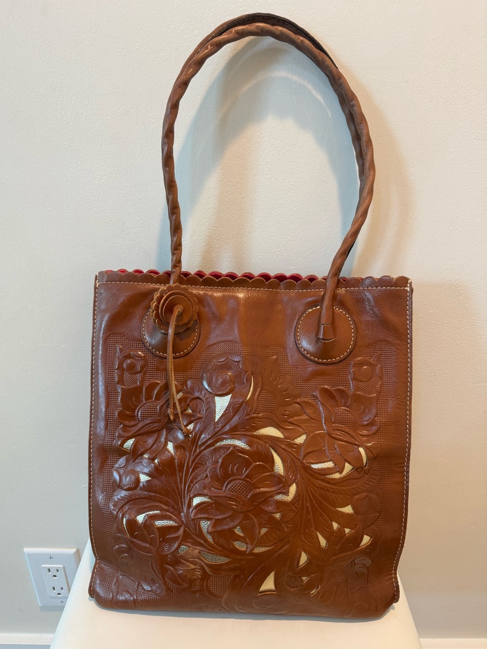 Patricia Nash Cavo Tooled Leather Tote in Cognac.